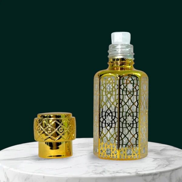 Premium Arabic Oudh attar bottle 12ml by La Atir, non-alcoholic oriental fragrance oil for men and women in gold Arabian-style packaging