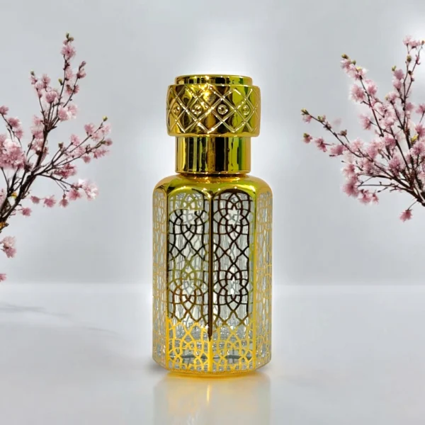 Premium Arabic Oudh attar bottle 12ml by La Atir, non-alcoholic oriental fragrance oil for men and women in gold Arabian-style packaging