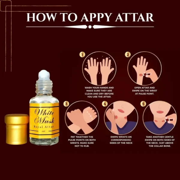 White Musk Royal Attar bottle – 6ml alcohol-free, long-lasting unisex perfume oil