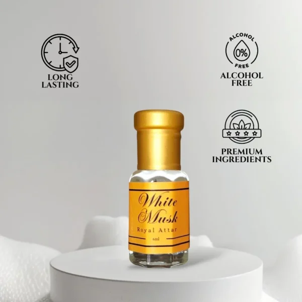 White Musk Royal Attar bottle – 6ml alcohol-free, long-lasting unisex perfume oil