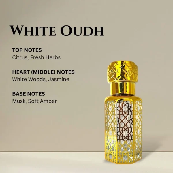 White Oudh Attar in golden bottle – 12ml pure non-alcoholic perfume oil by La Atir