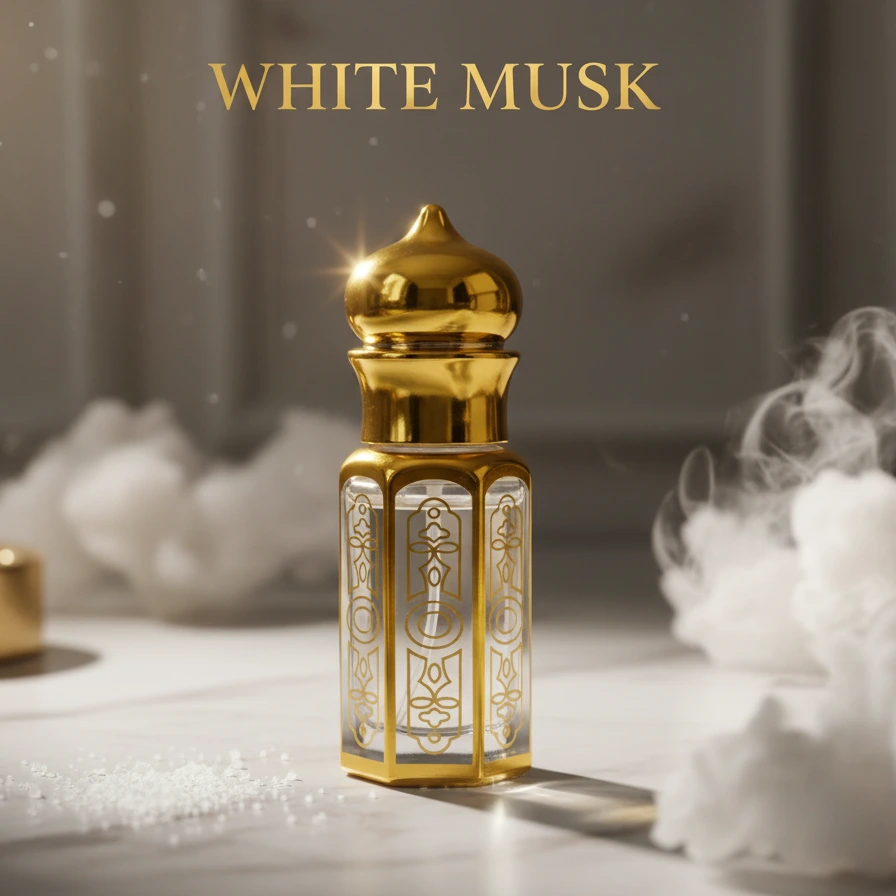 La Atir White Musk attar 12ml golden bottle with stick applicator – soft musk perfume oil