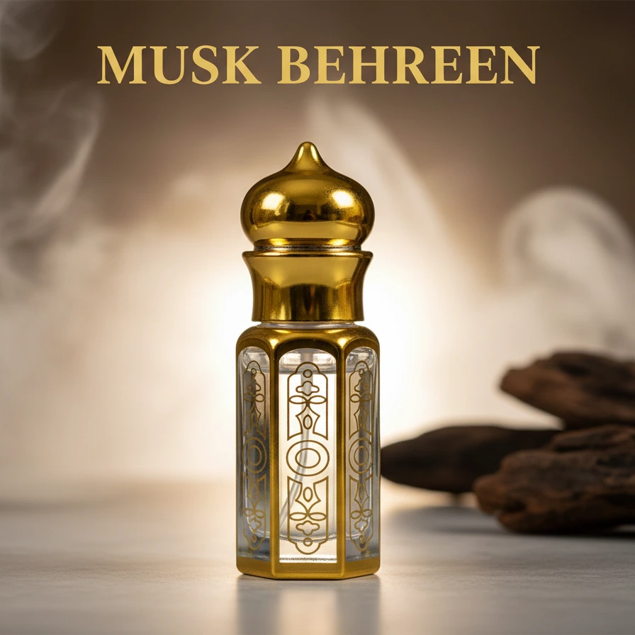 La Atir Musk Behreen 12ml attar in golden designer bottle with stick applicator