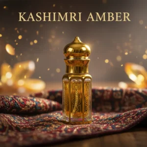 12ml Kashmiri Amber attar in golden designer bottle with stick applicator by La Atir