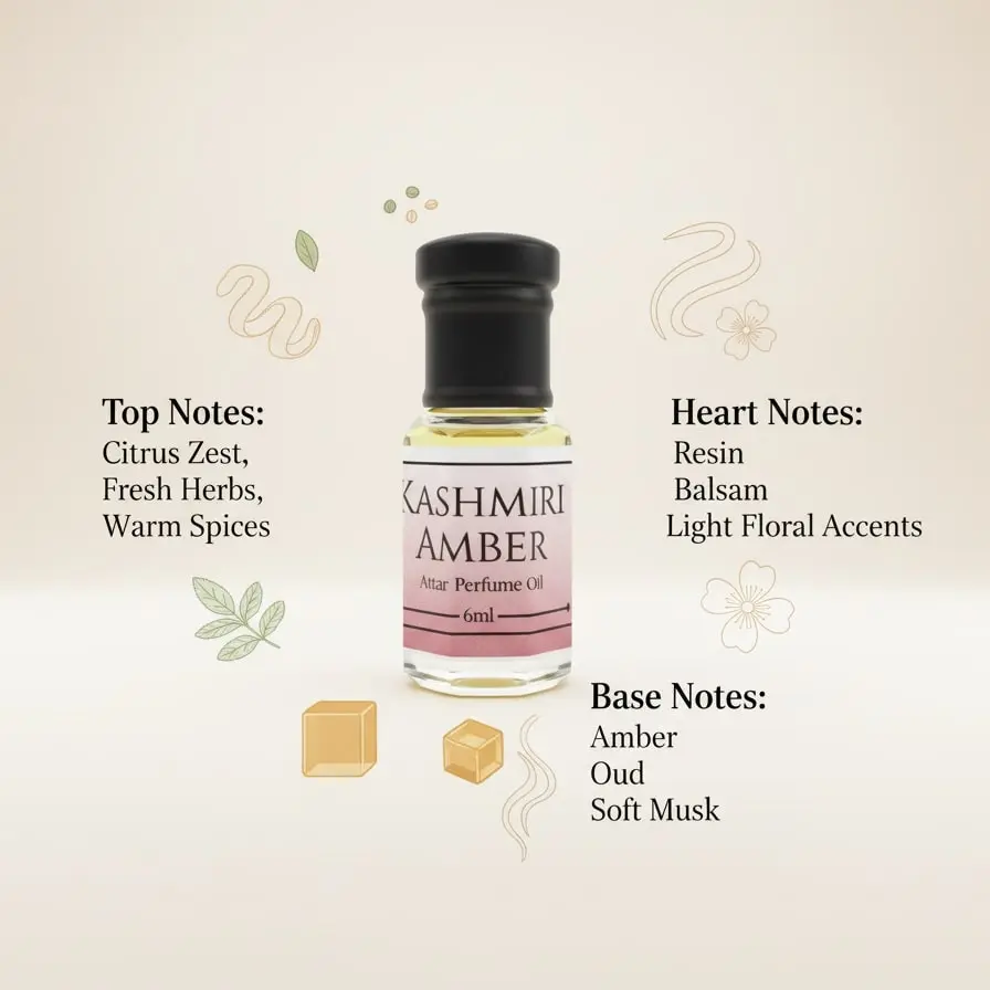 La Atir Kashmiri Amber Attar 6ml bottle – warm amber alcohol-free unisex perfume oil