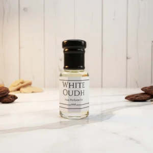 Elegant White Oudh Attar Bottle with golden cap – long lasting, non-alcoholic Arabian fragrance by La Atir – 6ml